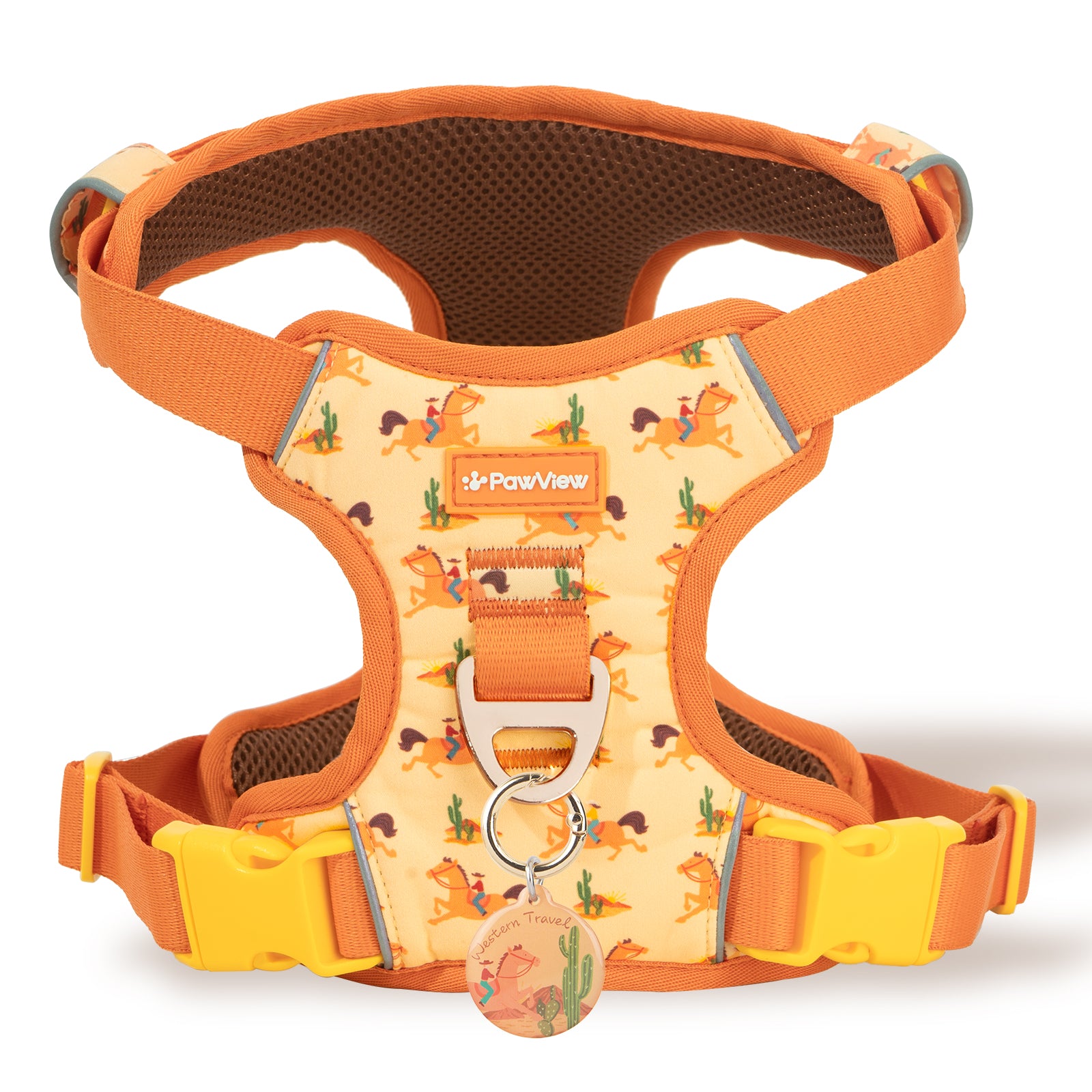 Pawview Harnais Western Cowboy Orange Carotte avec Médaille d'Identification pour Animal Confortable et Sécurisé Idéal pour Promenades