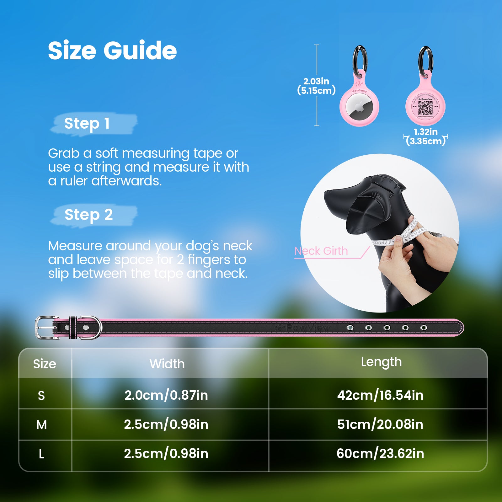 Pawview Collier pour Chien avec Tag Intelligent Ajustable et Confortable en Bleu Orange Blanc Rose Violet avec Support pour Airtag