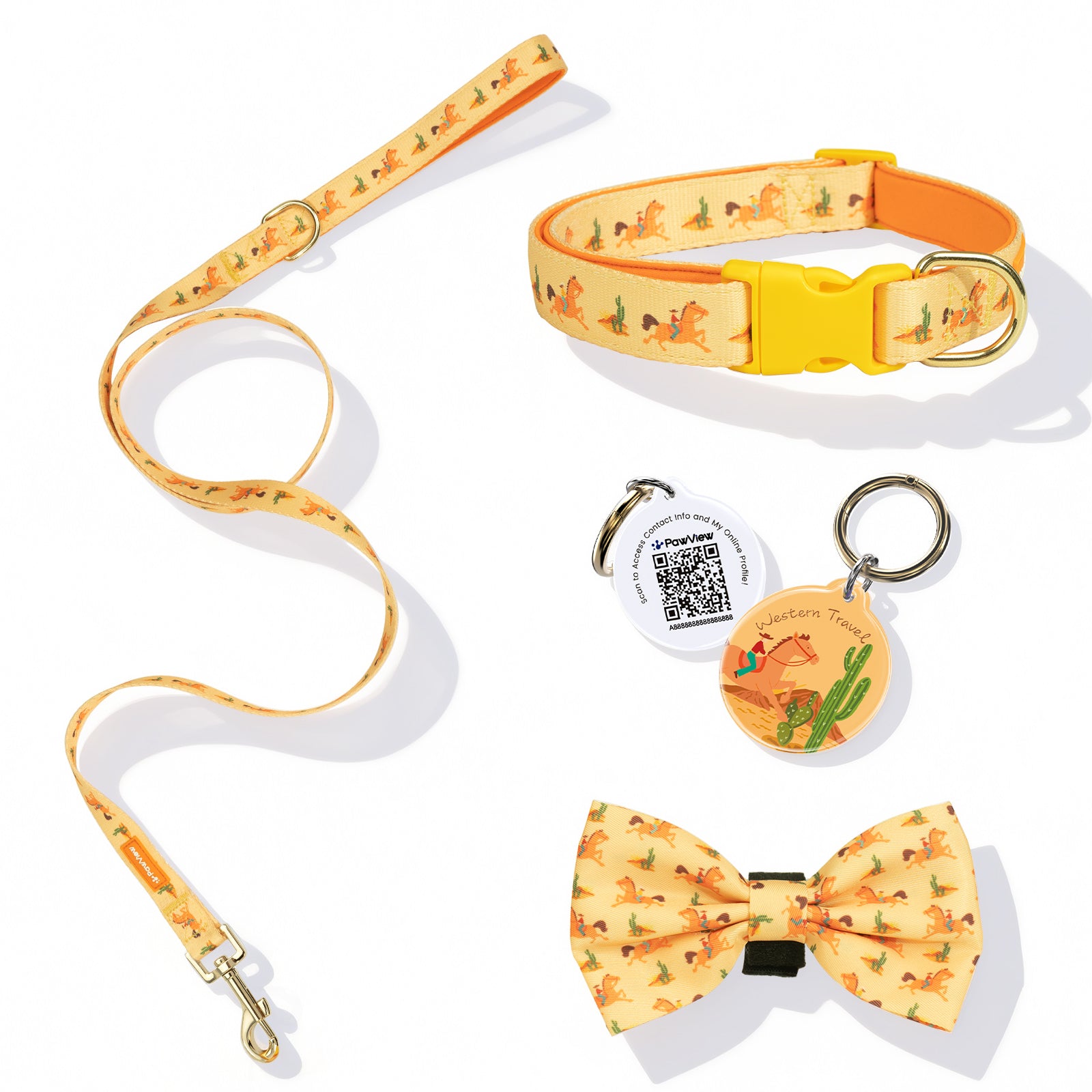 PawView Ensemble Western Cowboy Collier Laisse Nœud Papillon avec Médaille d'Identification pour Animal Orange Carotte