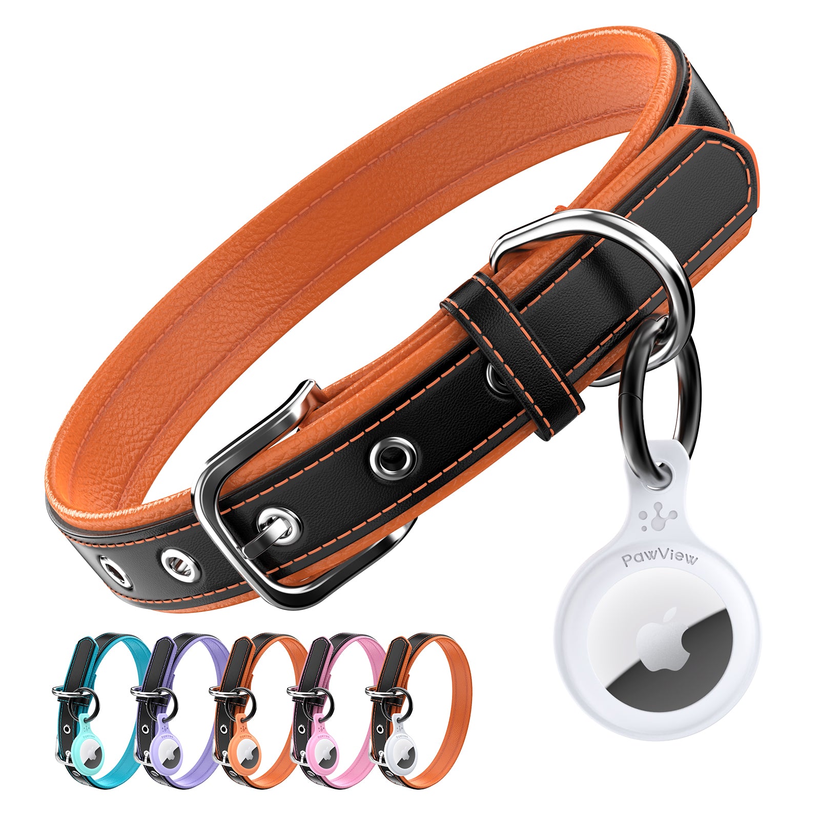 Pawview Collier pour Chien avec Tag Intelligent Ajustable et Confortable en Bleu Orange Blanc Rose Violet avec Support pour Airtag