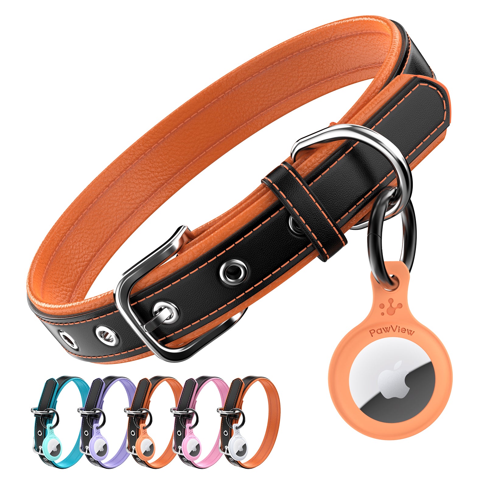 Pawview Collier pour Chien avec Tag Intelligent Ajustable et Confortable en Bleu Orange Blanc Rose Violet avec Support pour Airtag