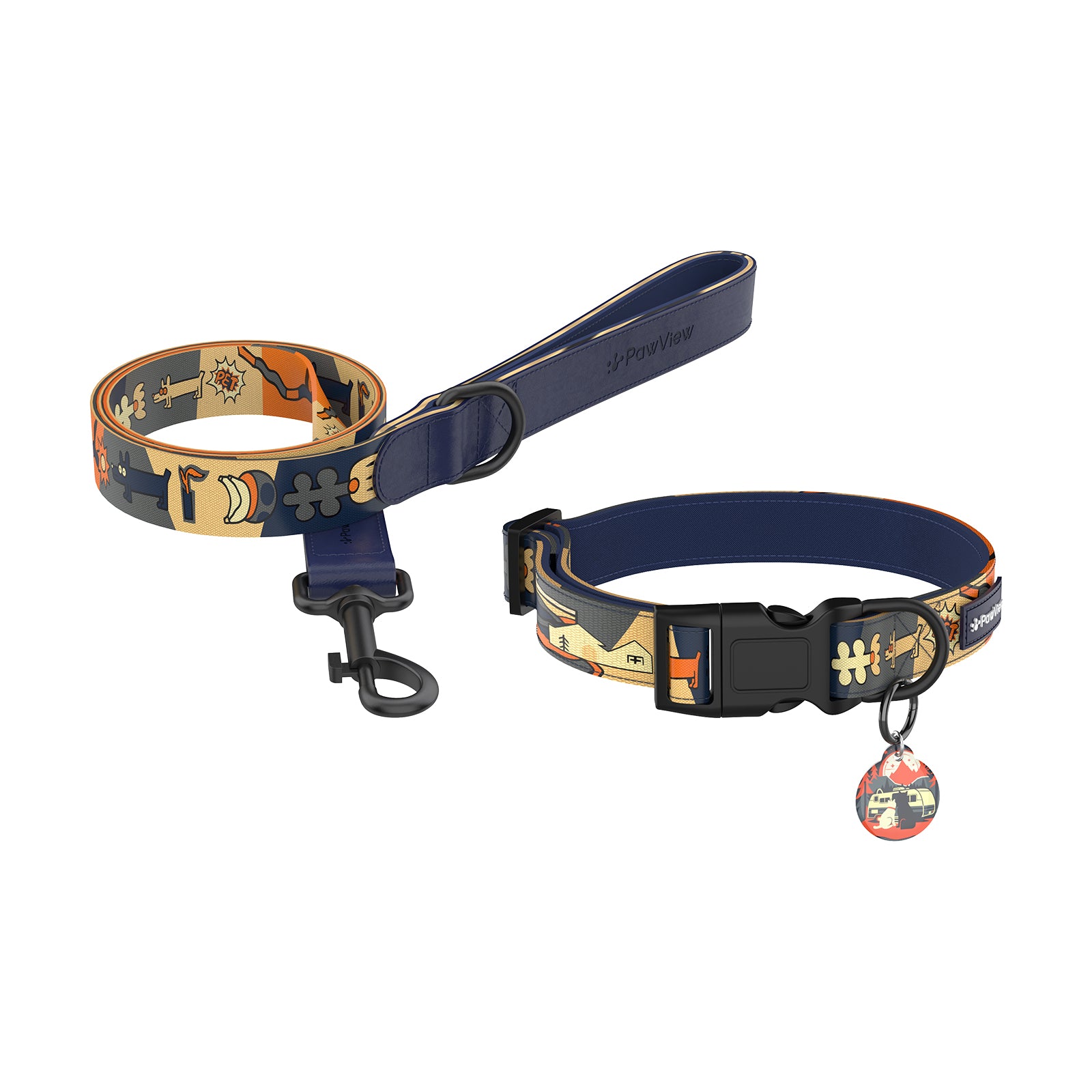 Collier et laisse pour chien avec étiquette ID intelligente – Ensemble ajustable doux rembourré robuste confortable avec design d'art pop mignon pour chiens de petite, moyenne et grande taille