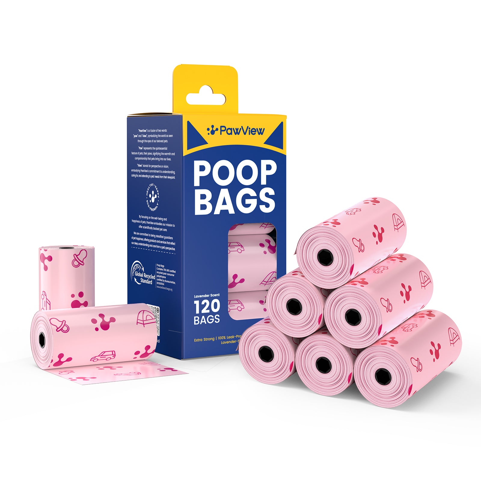 PawView Dog dunduns-sac à déchets Extra épais fort 100% étanche, parfumé à la lavande contrôle des odeurs fortes